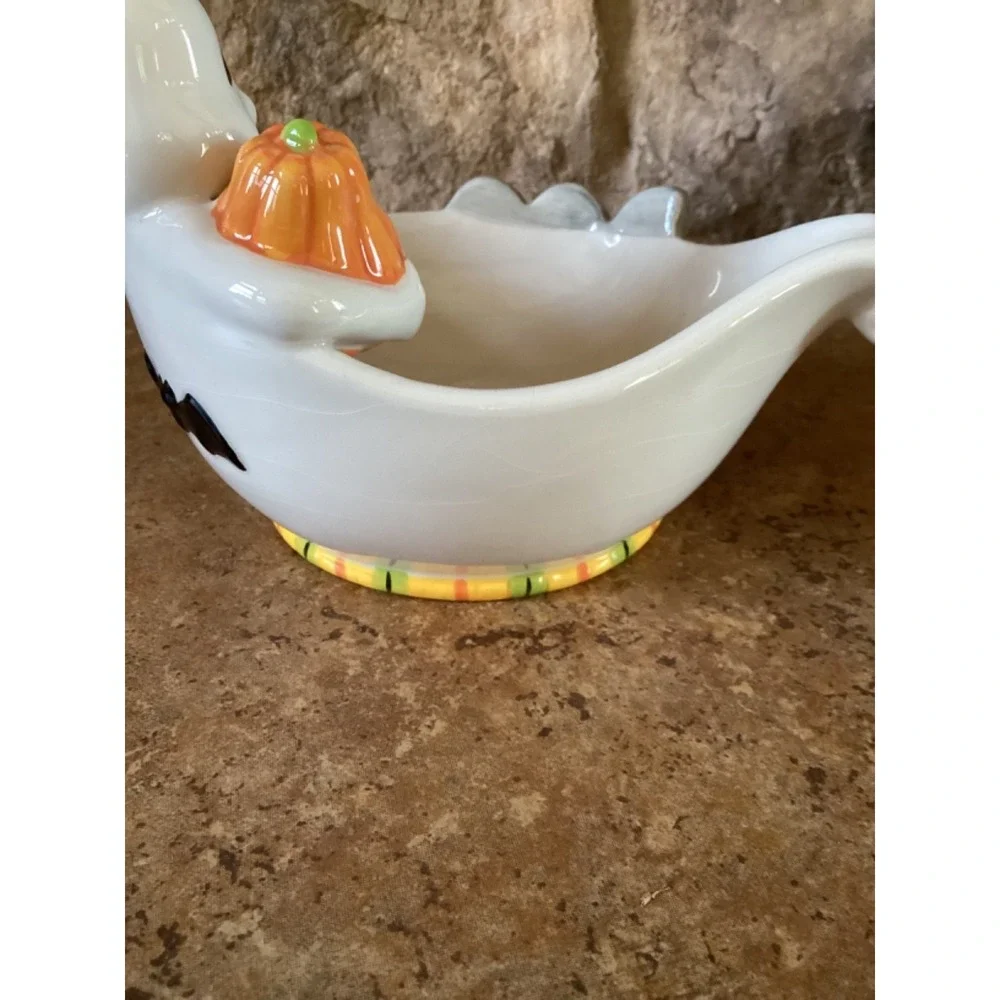 Halloween Boo Ghost Candy Dish Bowl Fitz And Floyd Bat Pumpkin Ceramic Small - Picture 6 of 6